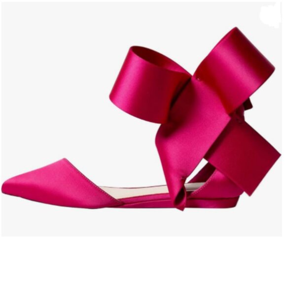 FSJ Fuchsia Pointed Toe D'Orsay Ankle Strap Ballet Flats Large Side Bows Shoes - Picture 1 of 8